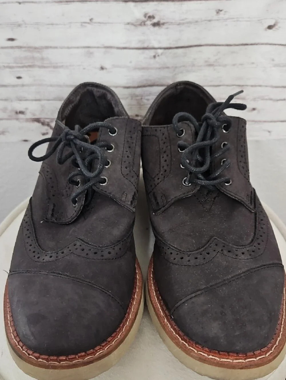 Toms Dark Brown Wingtip Derby Shoes with Cream Sole